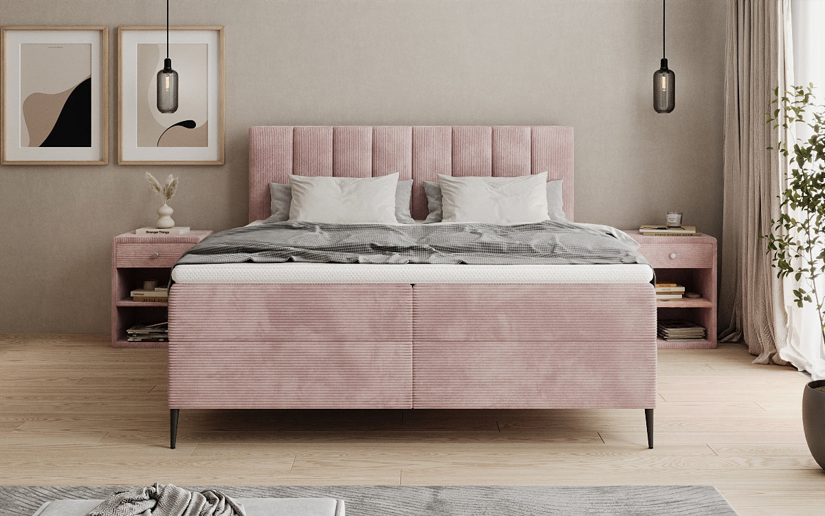 Boxspringbett Lucca in Cord mit Stauraum und Füßen