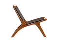 Fauteuil lounge design Tevari – Tressage en teck & aspect cuir marron