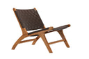 Fauteuil lounge design Tevari – Tressage en teck & aspect cuir marron