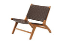 Fauteuil lounge design Tevari – Tressage en teck & aspect cuir marron