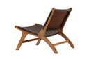 Fauteuil lounge design Tevari – Tressage en teck & aspect cuir marron