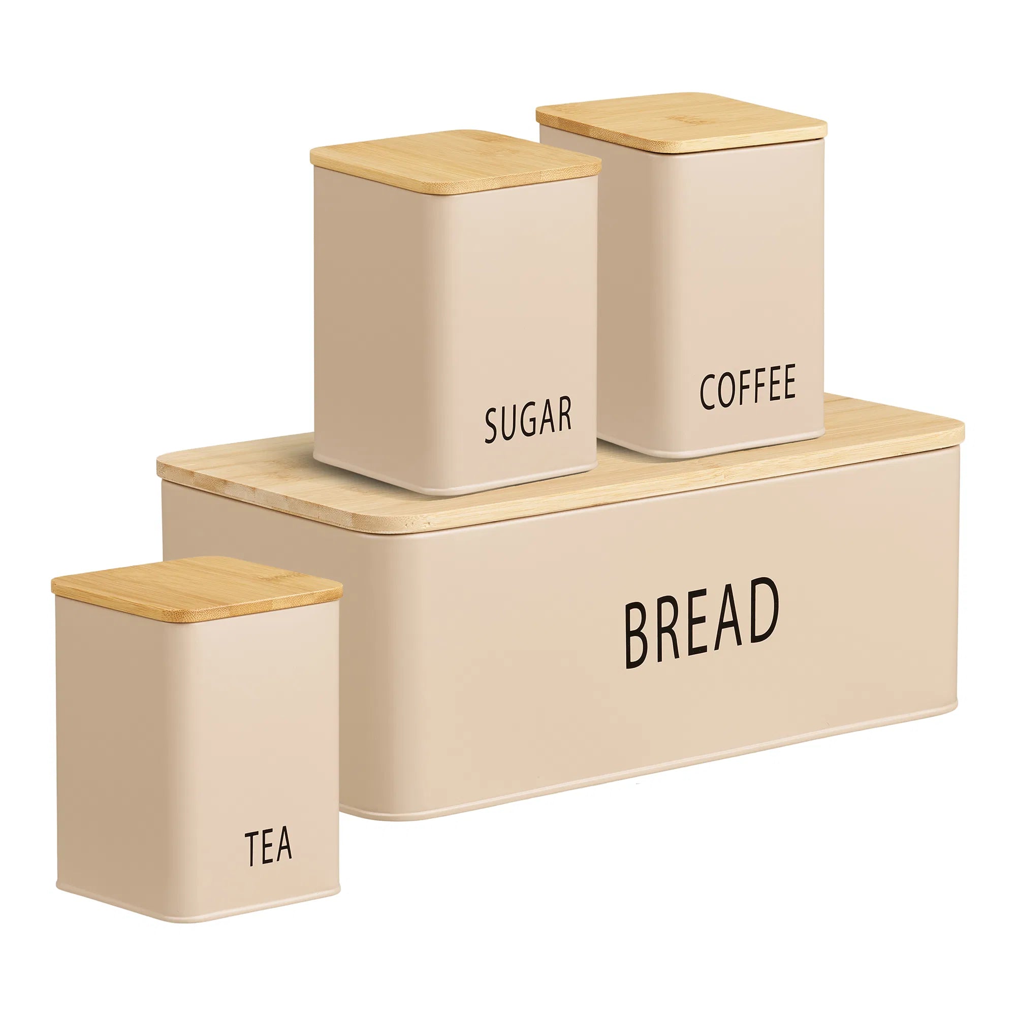 Boîte à pain Jorvella - en Métal avec couvercle en bambou (lot de 4)