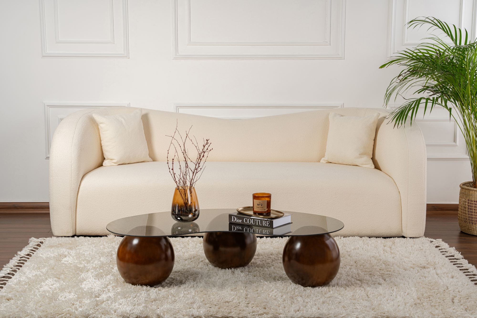 Table basse Belaro - avec plateau en verre courbé