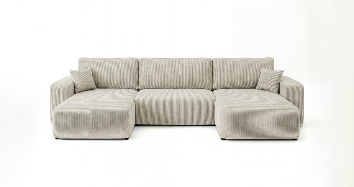 Canapé design Noma U avec fonction couchage et espace de rangement en Côtelé