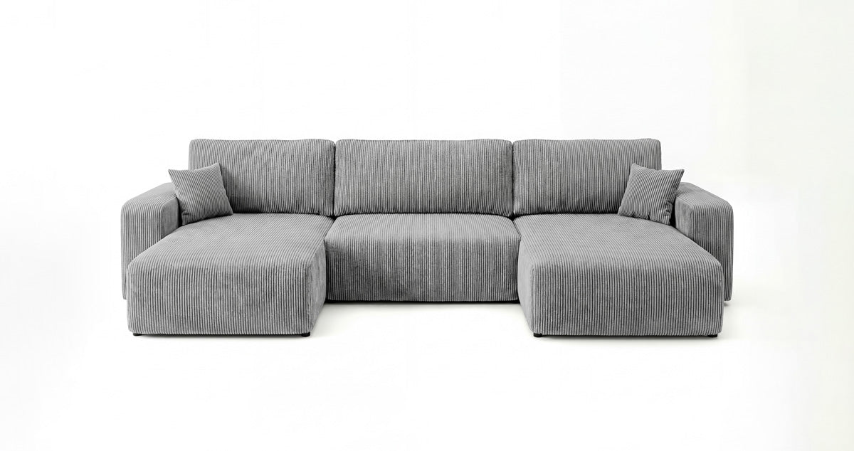 Canapé design Noma U avec fonction couchage et espace de rangement en Côtelé