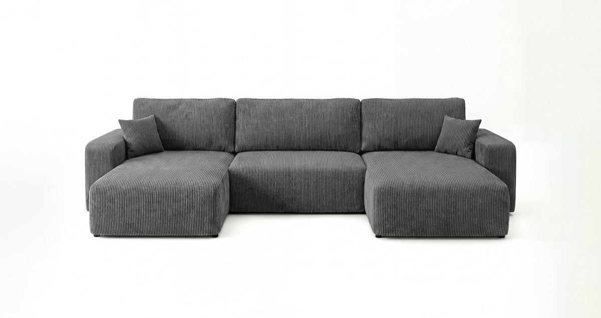 Canapé design Noma U avec fonction couchage et espace de rangement en Côtelé