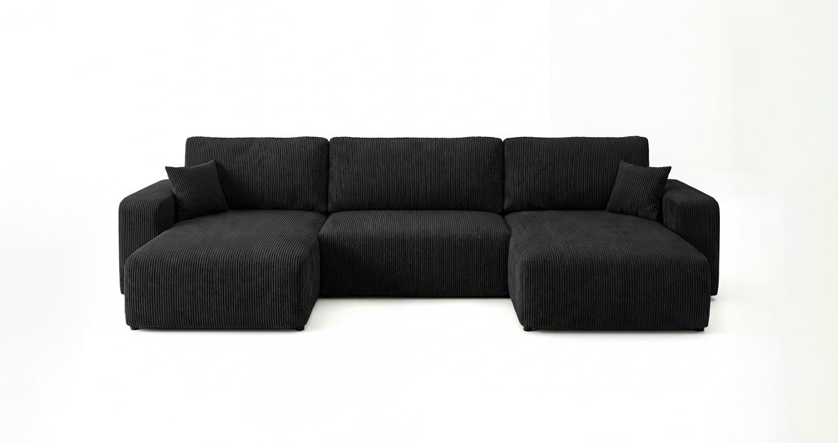 Canapé design Noma U avec fonction couchage et espace de rangement en Côtelé