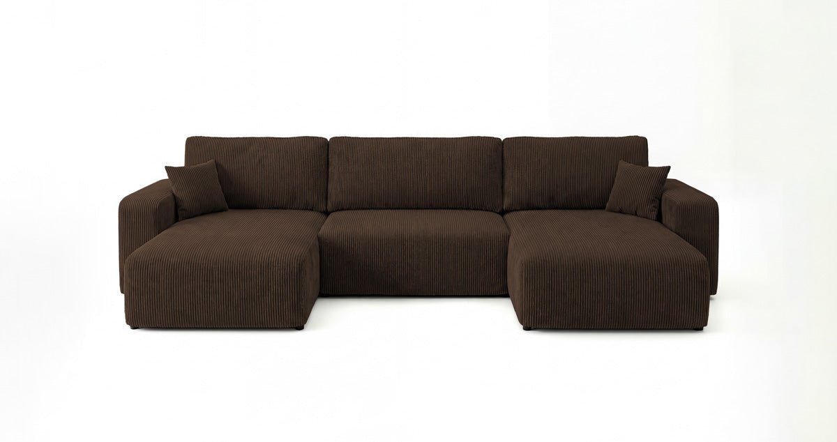 Canapé design Noma U avec fonction couchage et espace de rangement en Côtelé