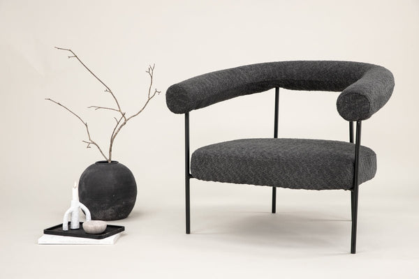 Fauteuil lounge design Haga – Anthracite, Bouclé avec structure en acier