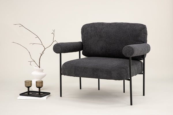 Fauteuil lounge design Arvika – Anthracite, Bouclé avec structure en acier