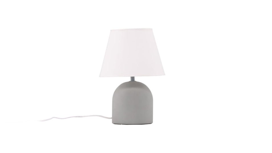 Table lamp "Stenljus" – Gray matte concrete base with white linen lampshade