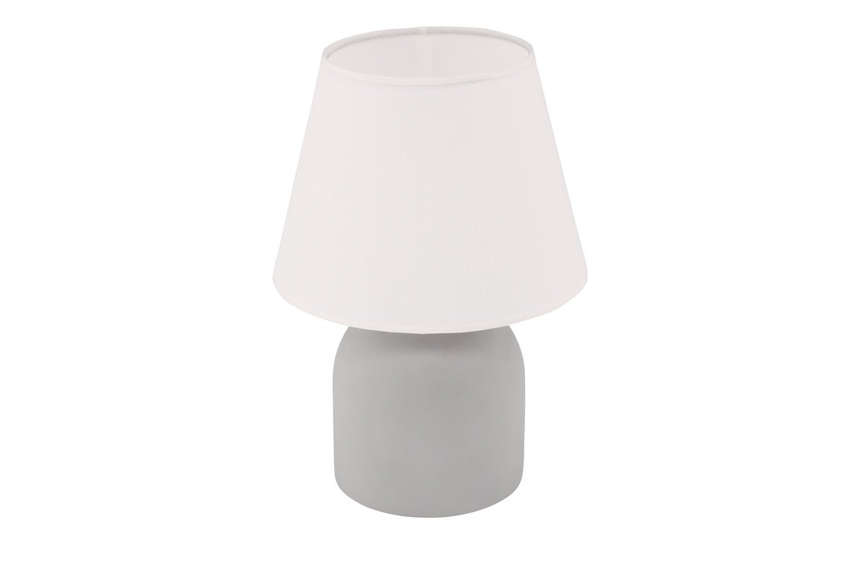 Table lamp "Stenljus" – Gray matte concrete base with white linen lampshade