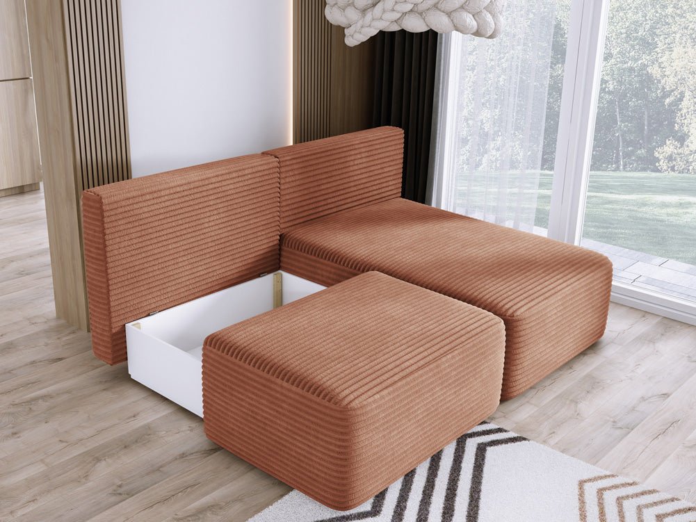 Designer Sofa Tilia Corduroy with Sleeping Function and Storage Space