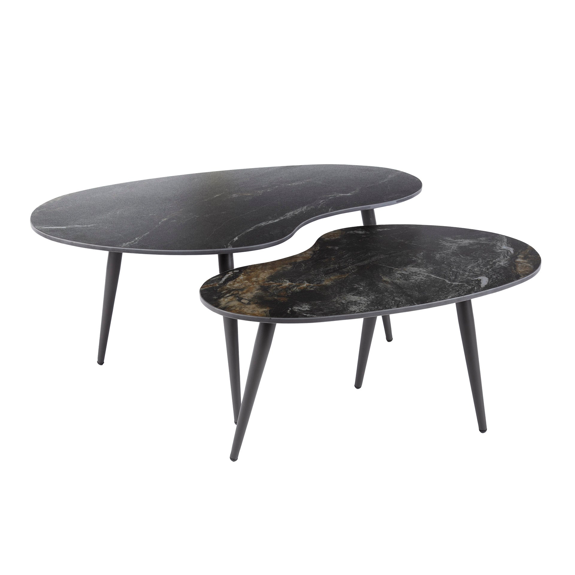 Table basse Elista - lot de 2 avec plateau en céramique aspect pierre