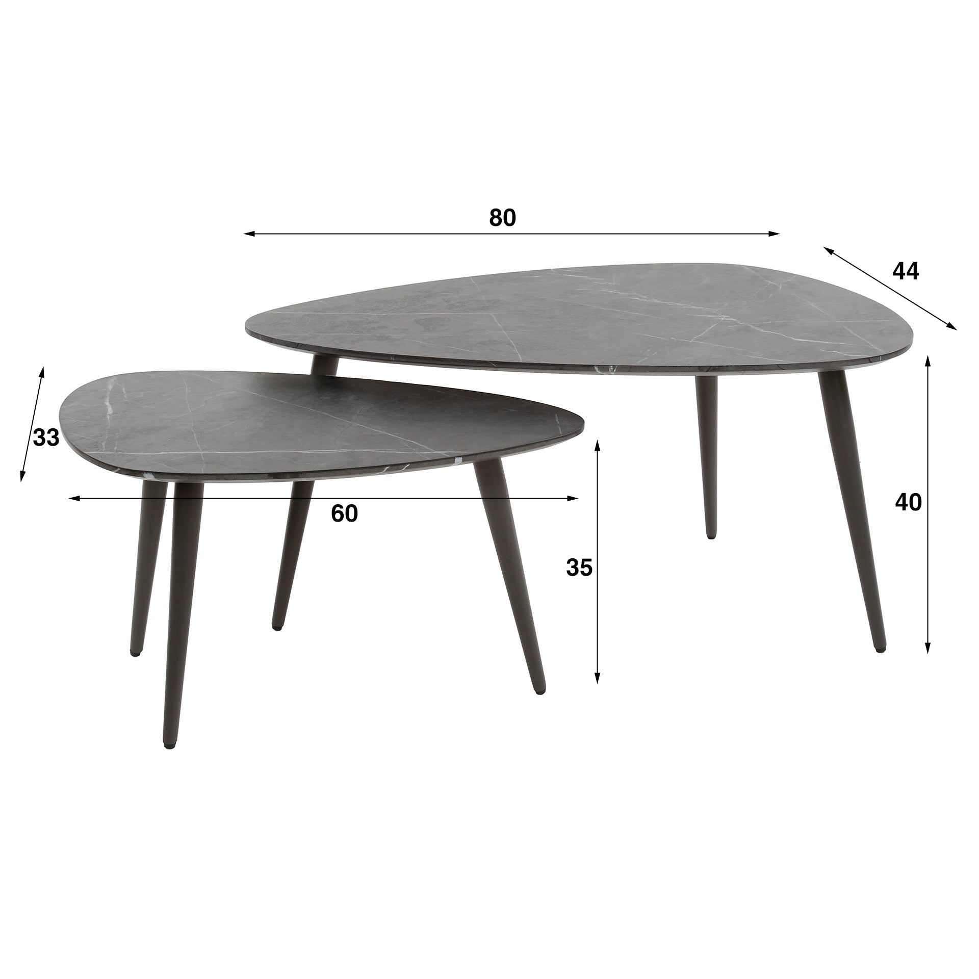Coffee Table Alvara - Set of 2 made of melamine with ceramic look and a steel frame