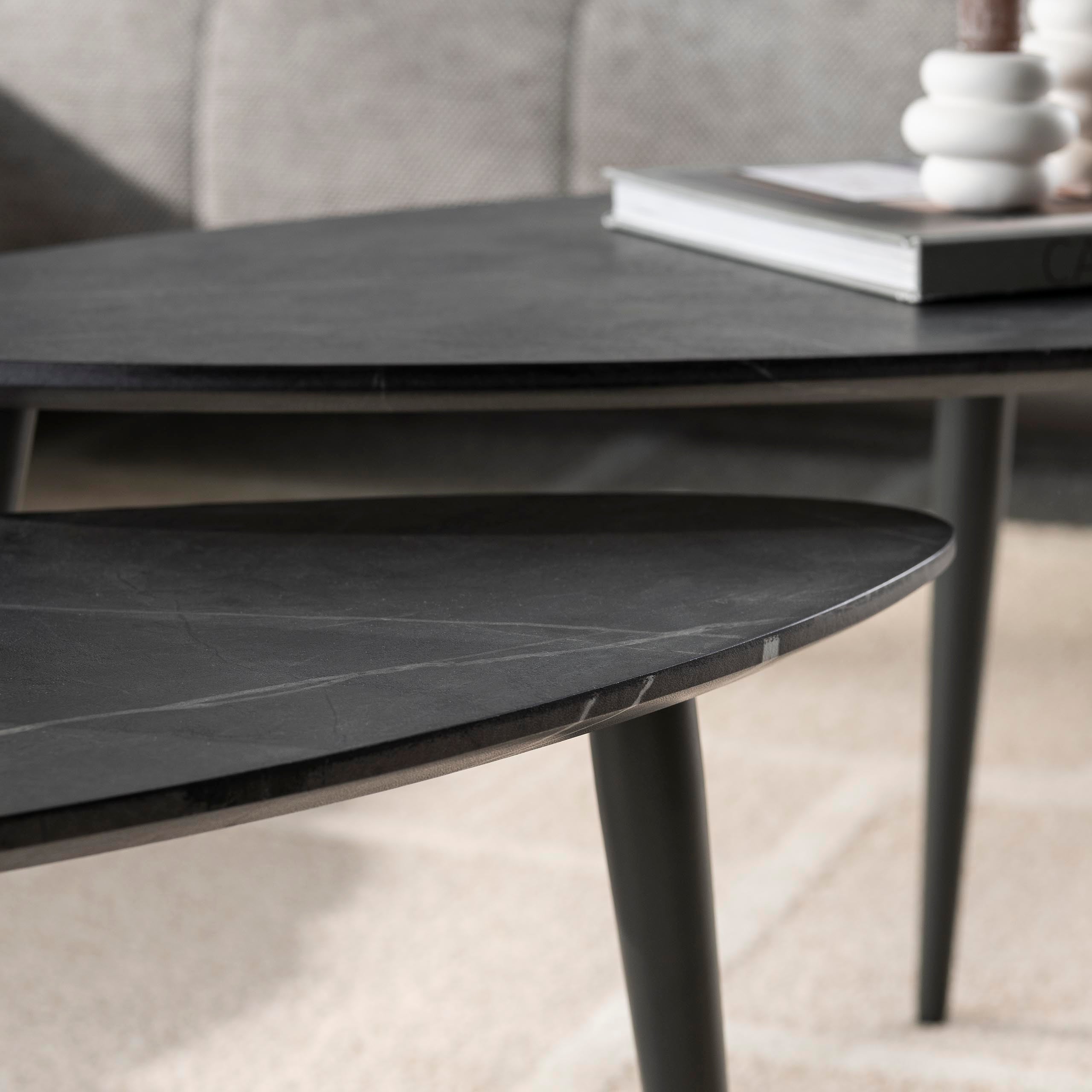 Coffee Table Alvara - Set of 2 made of melamine with ceramic look and a steel frame