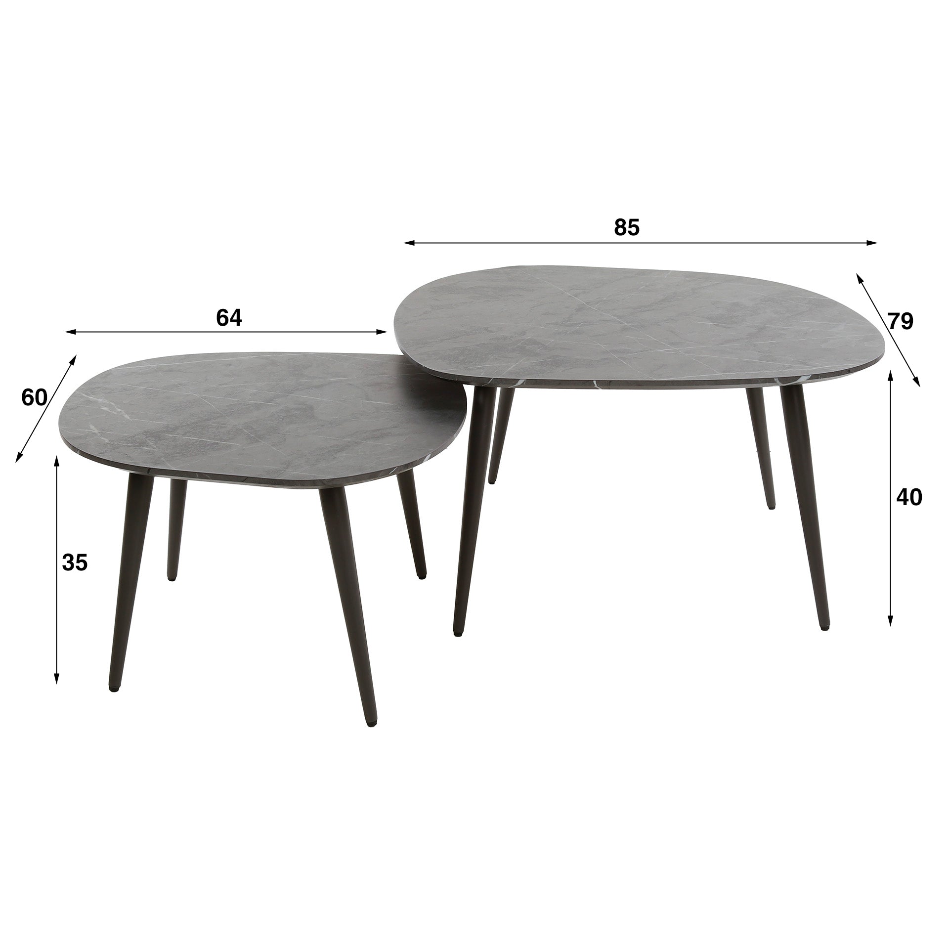 Table basse Virelle - lot de 2 en mélamine à effet céramique avec un cadre en acier