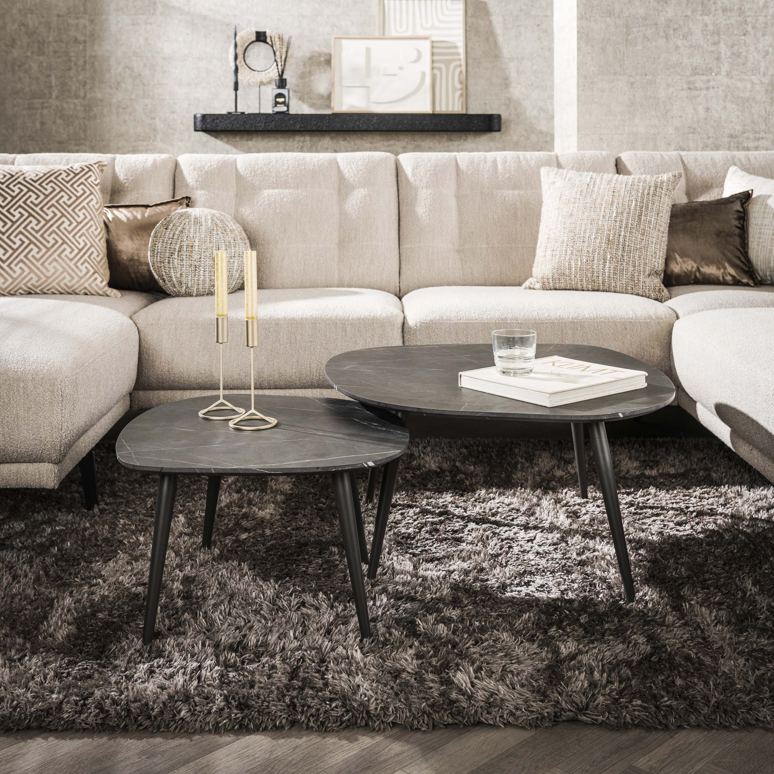 Table basse Virelle - lot de 2 en mélamine à effet céramique avec un cadre en acier