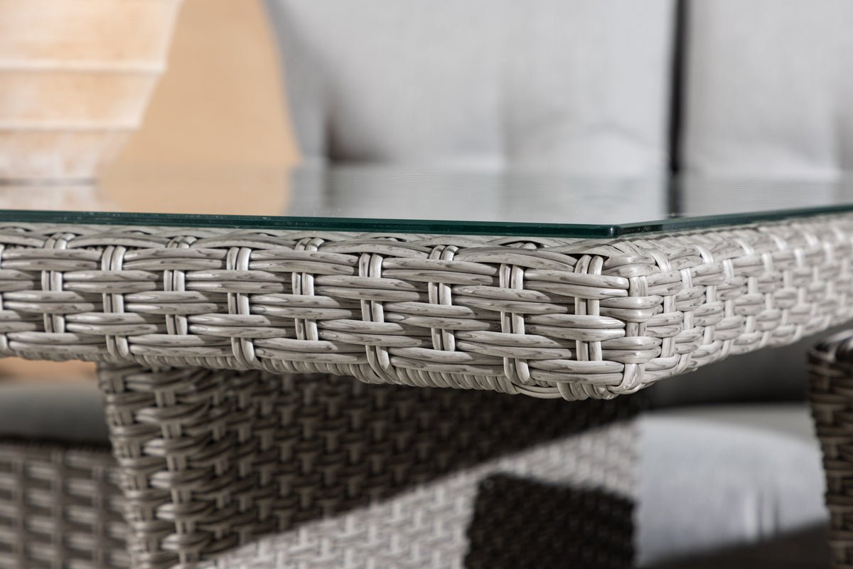 Ensemble lounge de jardin Henry – avec plateau en verre et coussins d'assise