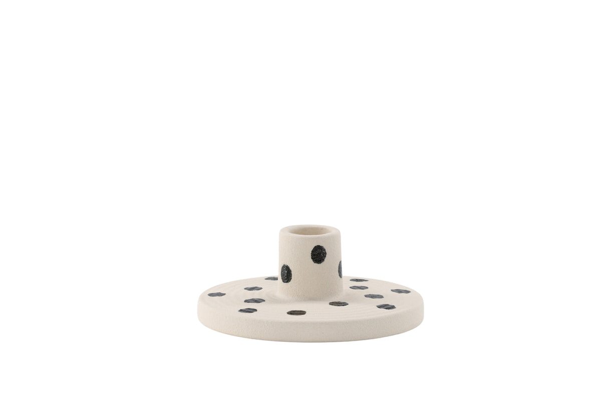 Kerzenhalter Spotty - Ø12 cm aus Steenzeug a Wäiss/Schwaarz