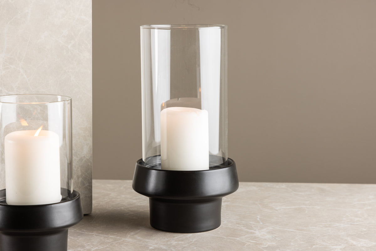 Laterne Flame - Laterne aus Glas an Steenzeug a verschiddene Faarwen