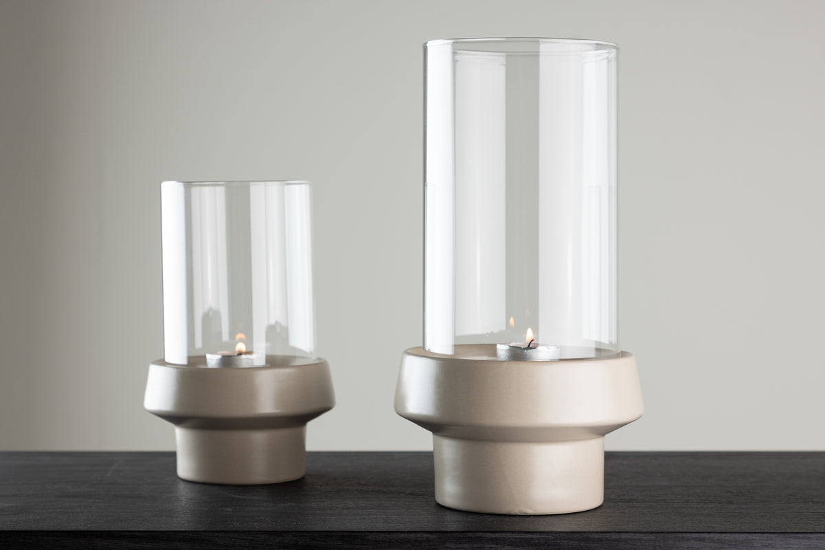 Laterne Flame - Laterne aus Glas an Steenzeug a verschiddene Faarwen