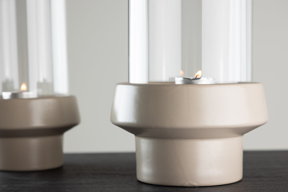 Laterne Flame - Laterne aus Glas an Steenzeug a verschiddene Faarwen