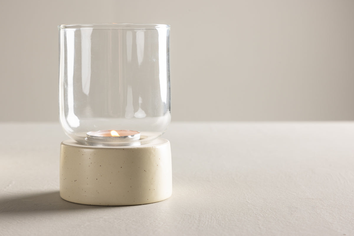 Lantern Grazie - Lantern made of glass and beige stoneware