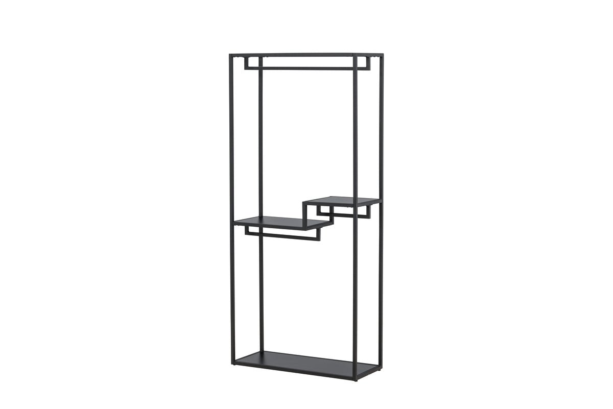 Wardrobe Lerano – Open Clothes Rack in Black with Shelves