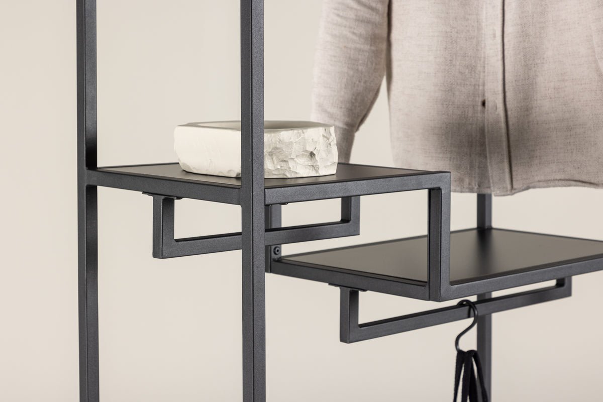 Wardrobe Lerano – Open Clothes Rack in Black with Shelves