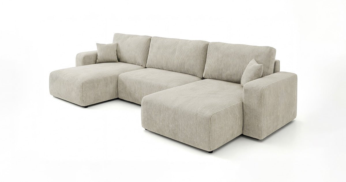 Canapé design Noma U avec fonction couchage et espace de rangement en Côtelé