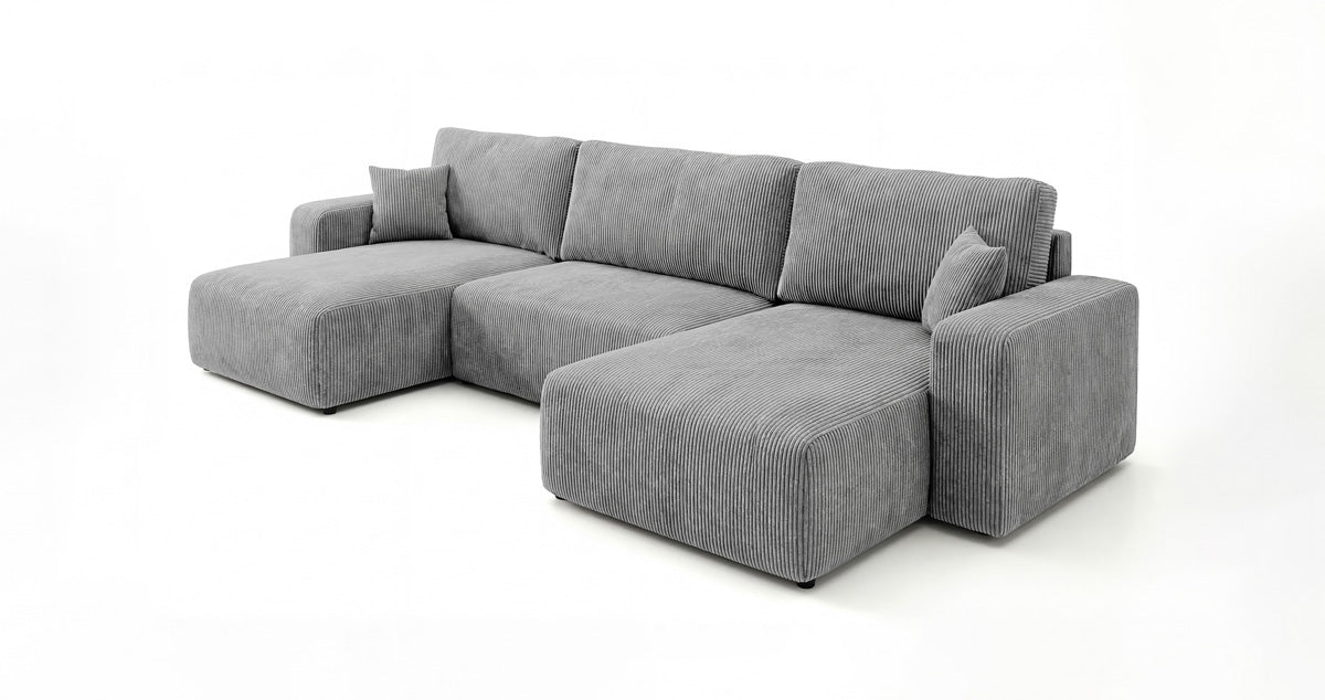 Canapé design Noma U avec fonction couchage et espace de rangement en Côtelé