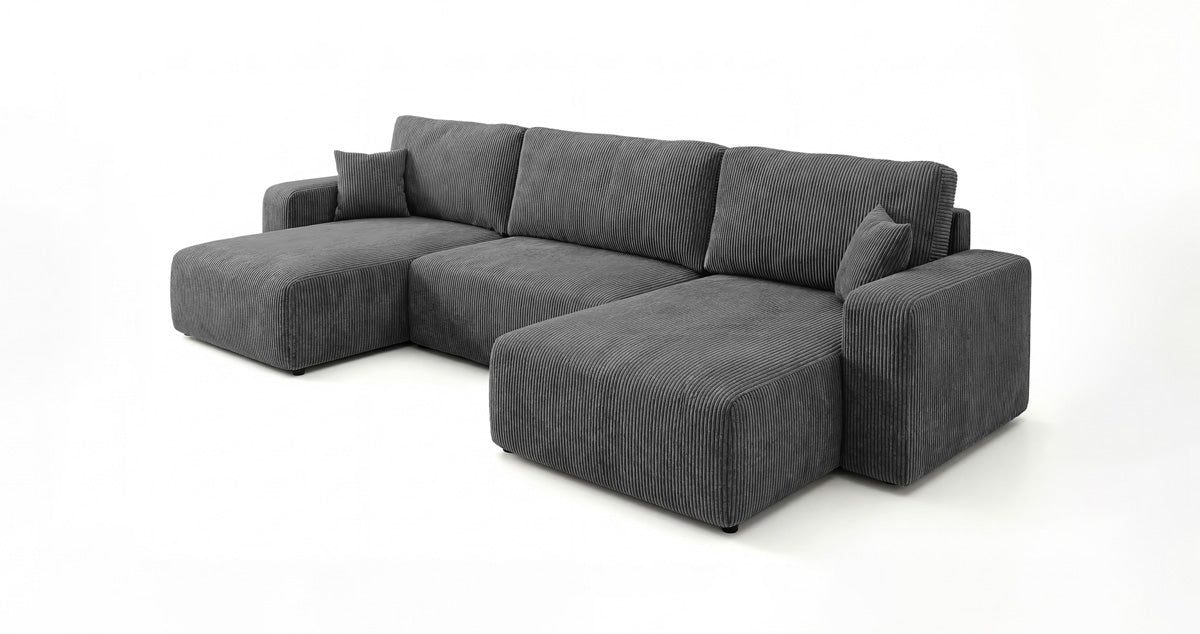 Canapé design Noma U avec fonction couchage et espace de rangement en Côtelé