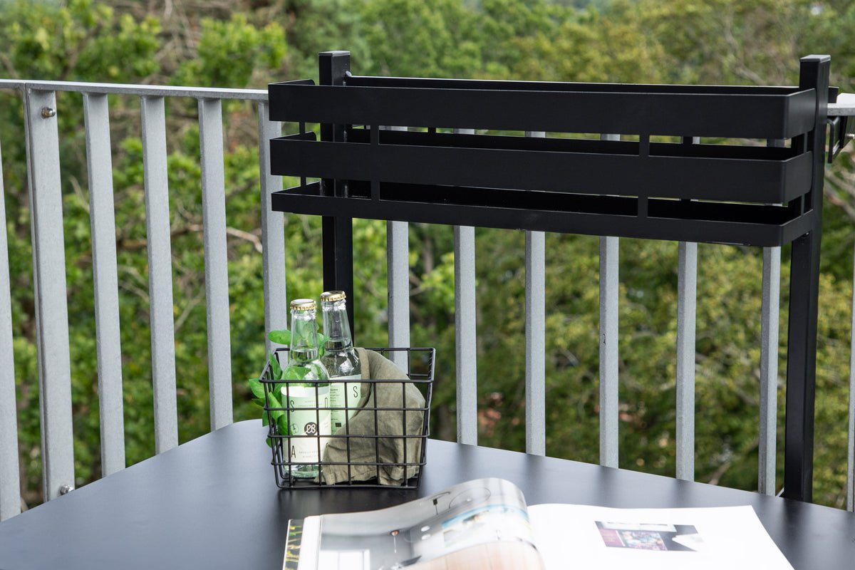 Garden table Olava - foldable, black balcony table made of steel