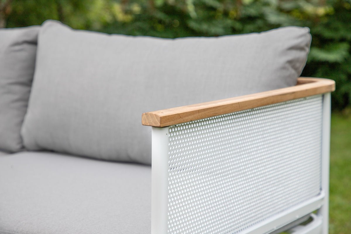 Garden Lounge Set Luana – in White & Black with Teak Table & Cushions