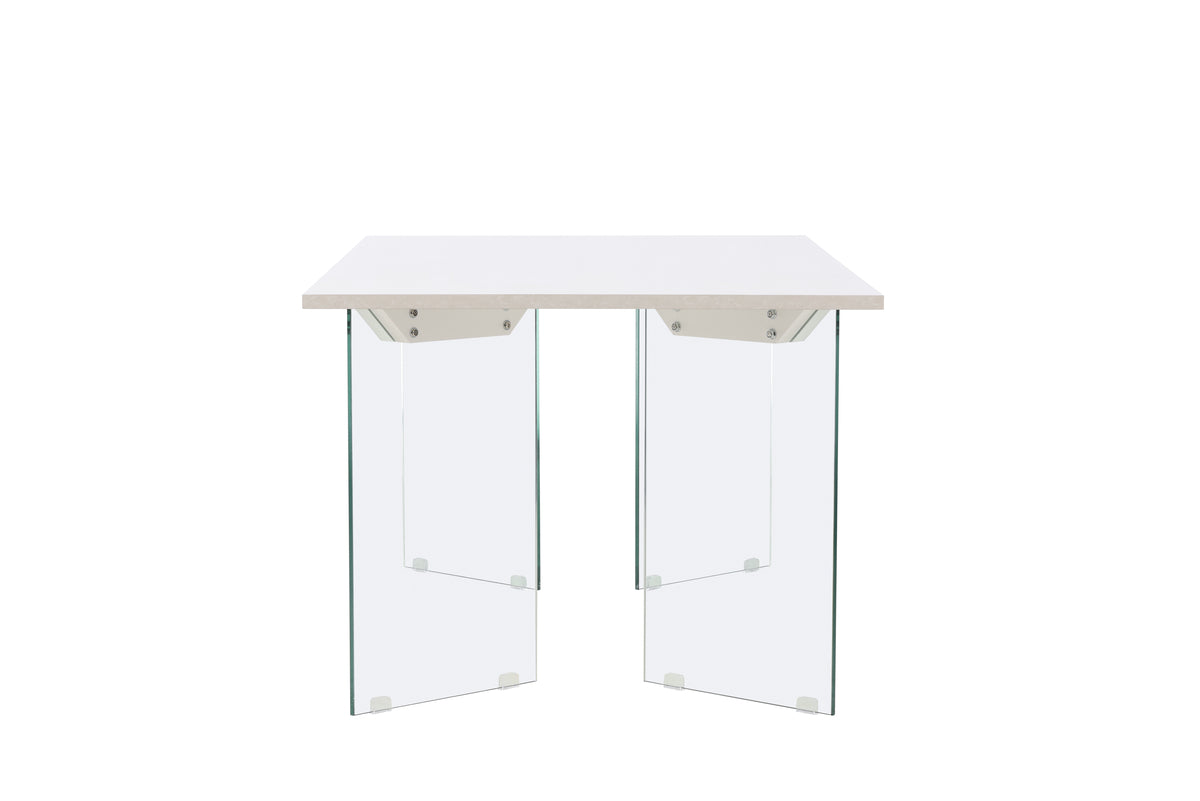 Brevon dining table - modern dining table on a glass frame with light gray tabletop