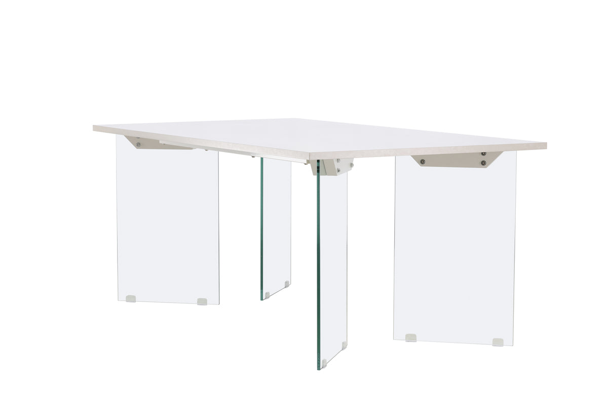Brevon dining table - modern dining table on a glass frame with light gray tabletop