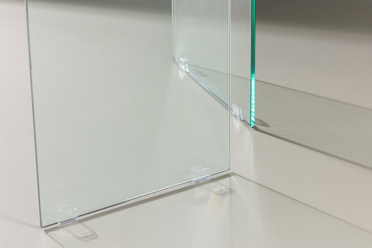 Brevon dining table - modern dining table on a glass frame with light gray tabletop