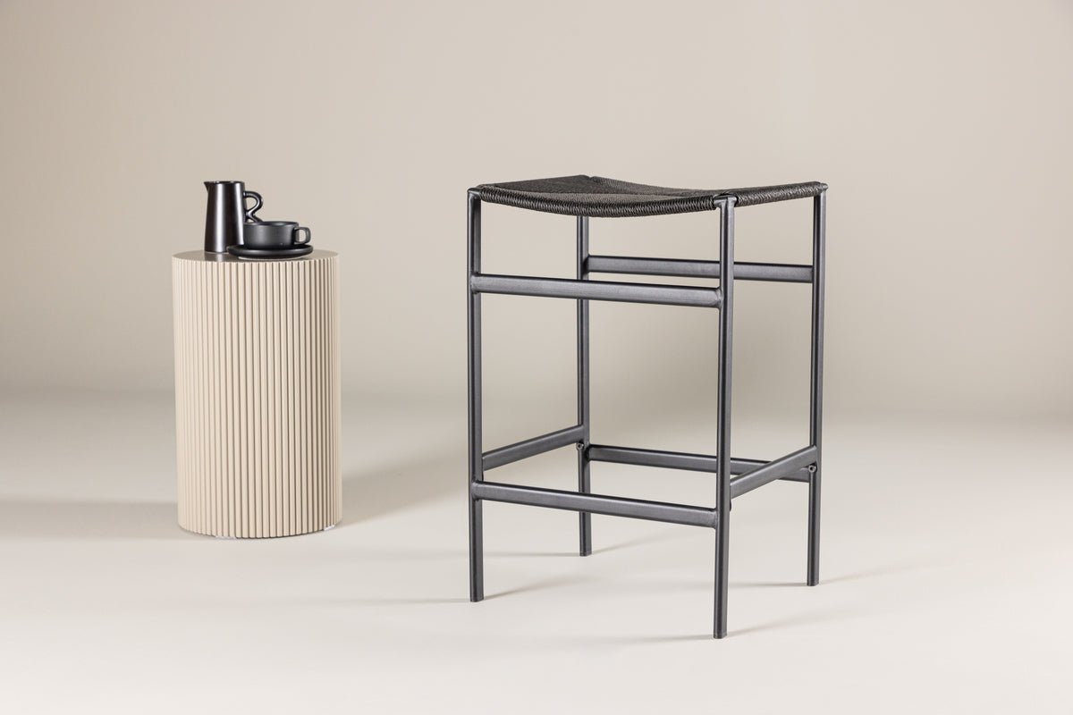 2-piece set - Bar stool Simon a combination of steel and rope weave