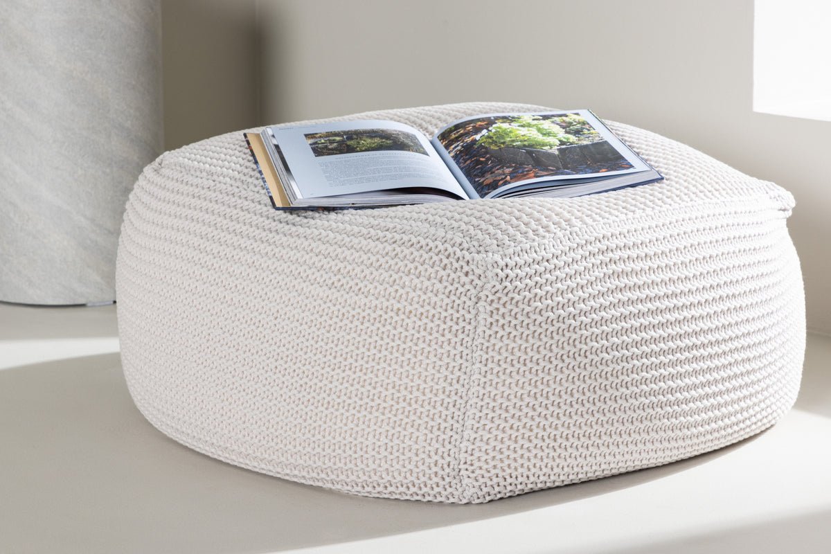 Tabouret d'appoint Nuvio – Tabouret rond en tricot Blanc