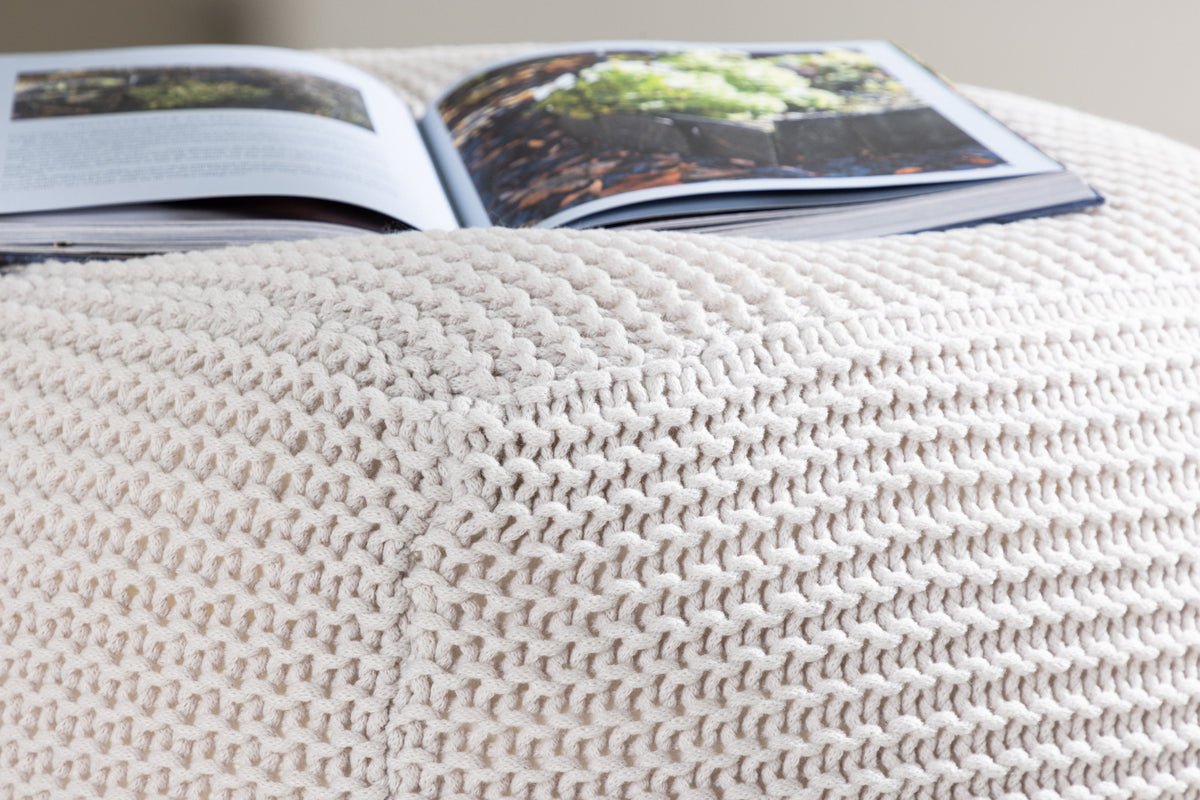 Tabouret d'appoint Nuvio – Tabouret rond en tricot Blanc