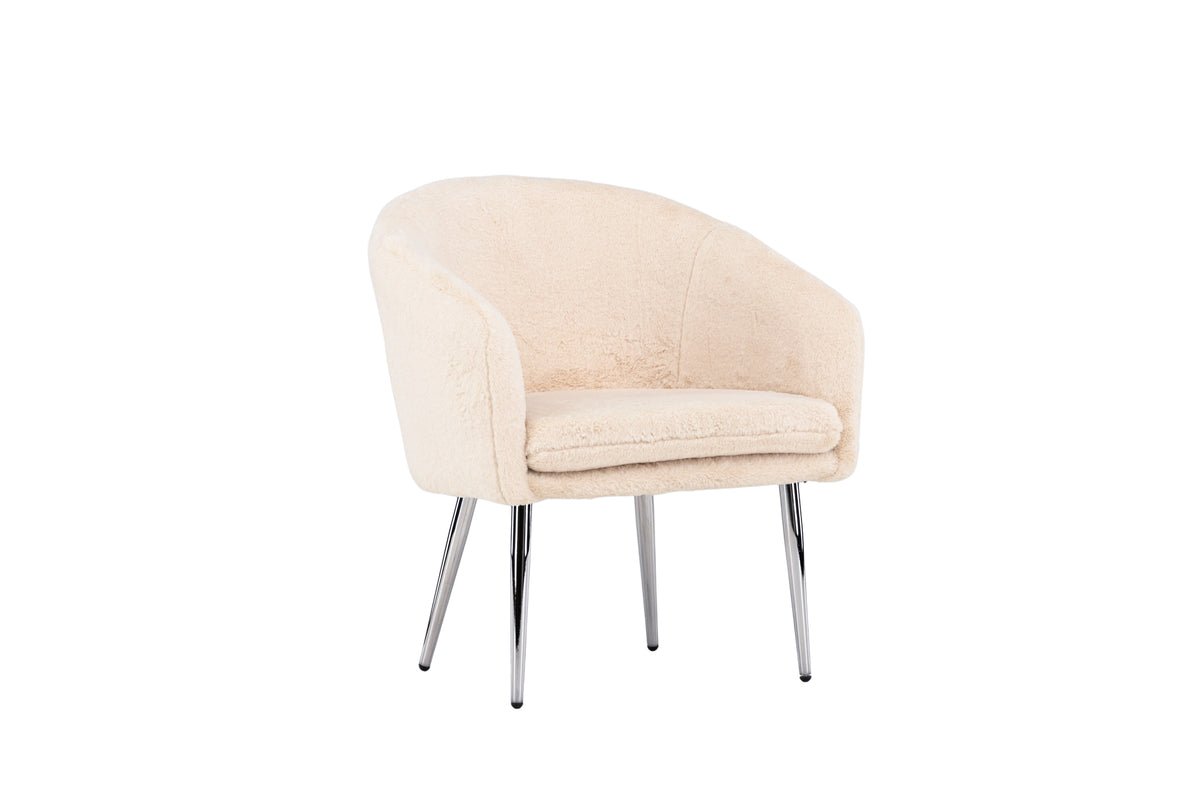 Armchair Wilma - with beige teddy cover and silver-colored steel legs