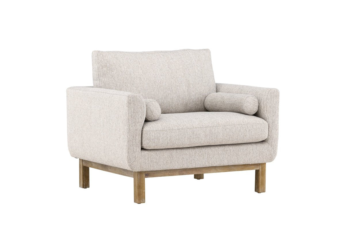 Fauteuil Living - en bois d'hévéa avec revêtement en polyester beige
