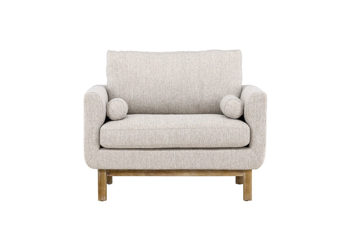 Fauteuil Living - en bois d'hévéa avec revêtement en polyester beige
