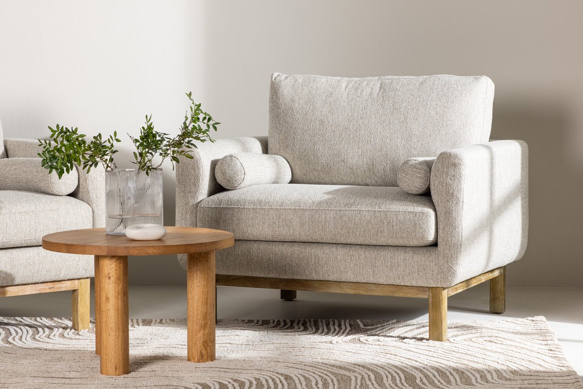 Fauteuil Living - en bois d'hévéa avec revêtement en polyester beige