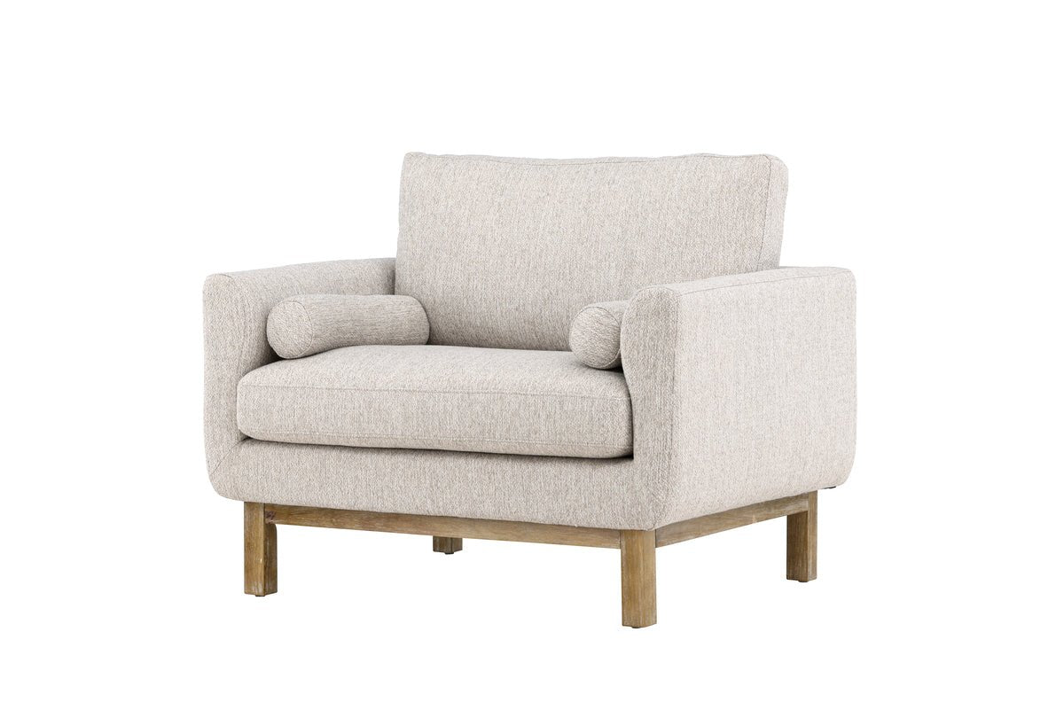 Fauteuil Living - en bois d'hévéa avec revêtement en polyester beige