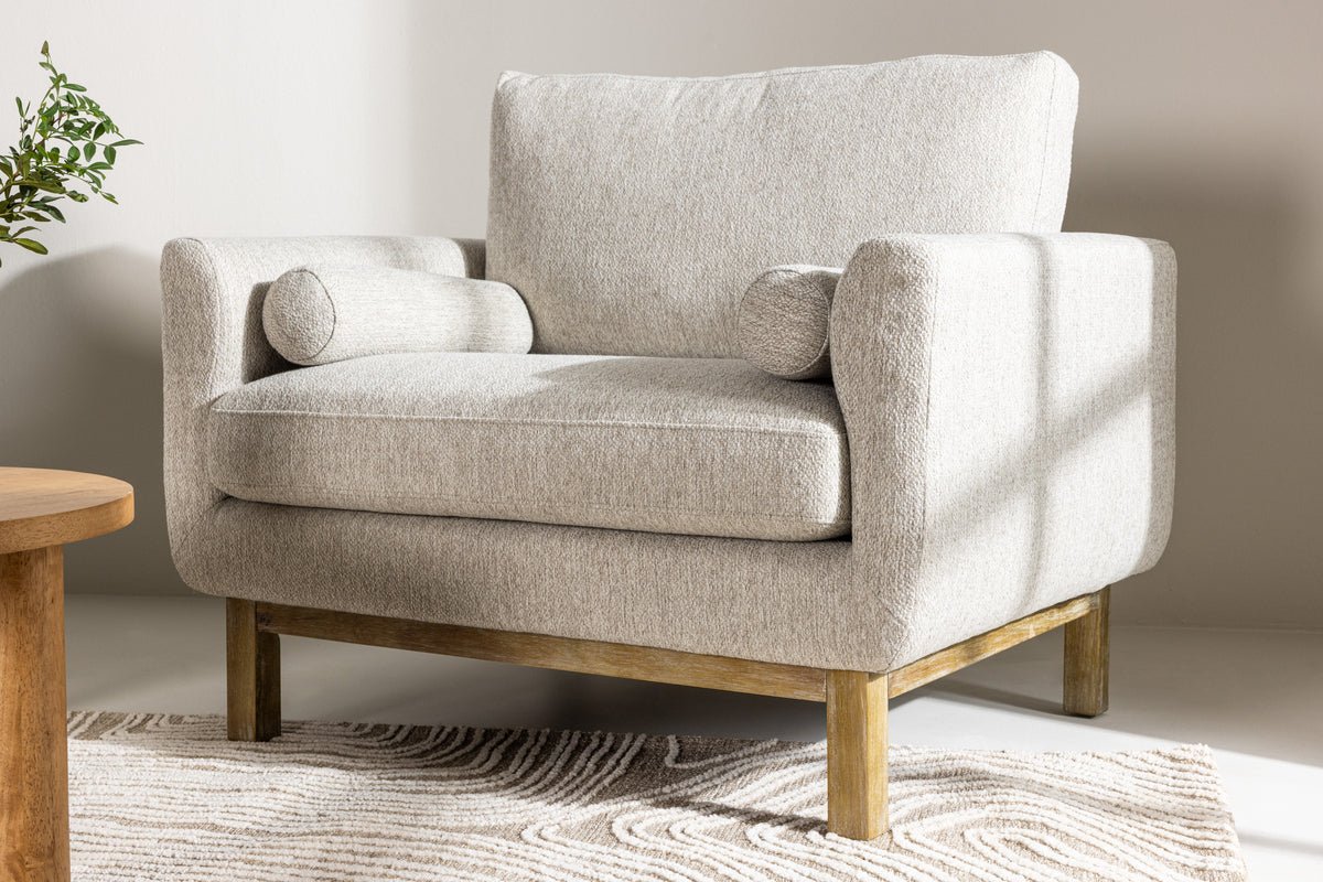 Fauteuil Living - en bois d'hévéa avec revêtement en polyester beige