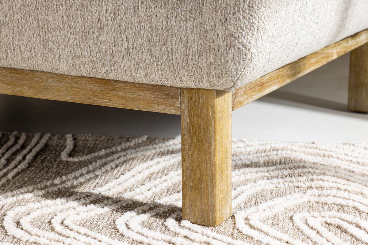 Fauteuil Living - en bois d'hévéa avec revêtement en polyester beige