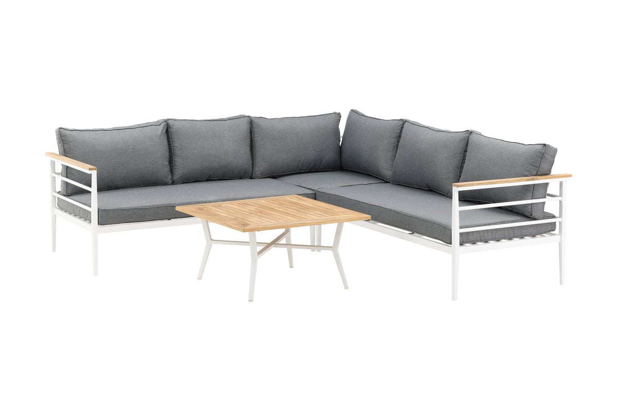 Lounge Set Puerto – made of metal with teak wood details, incl. cushions