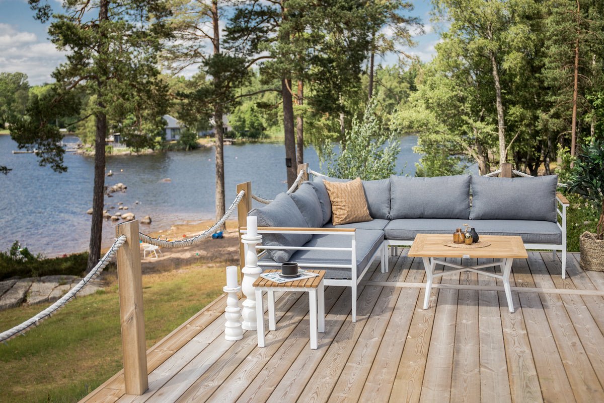 Lounge Set Puerto – made of metal with teak wood details, incl. cushions